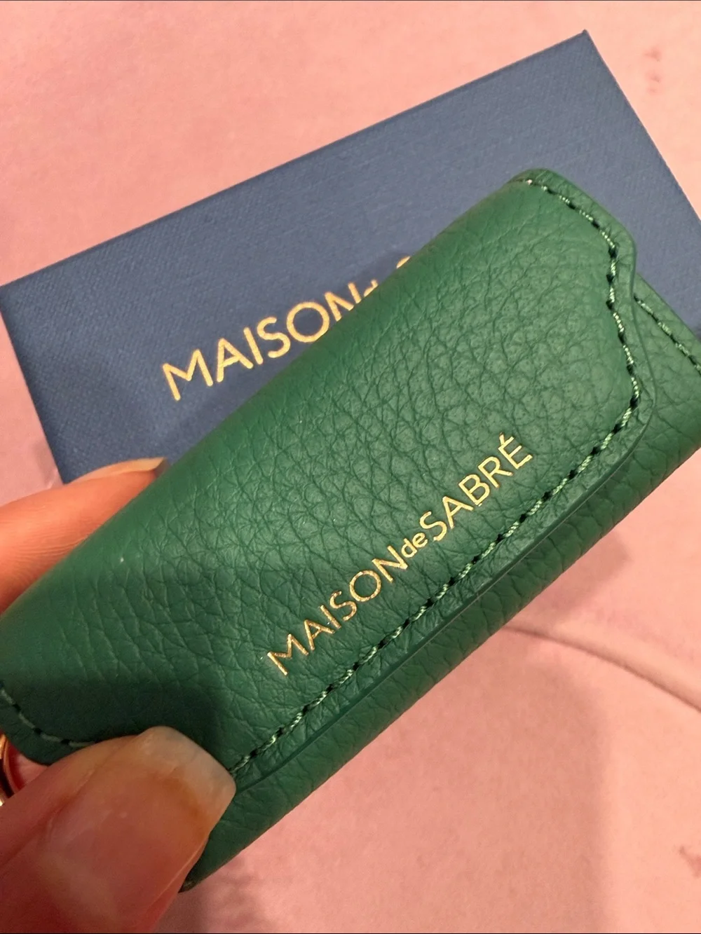 MAISON de SABRÉ Green Leather Lipstick Charm Key Pouch - Accessories